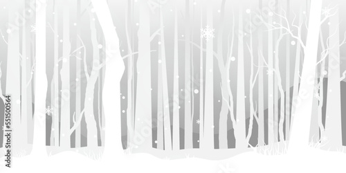 Beautiful snow mountain landscape with a forest, sky, snow fall. Majestic Nature Background, Banner, Poster. Winter Vector illustration.