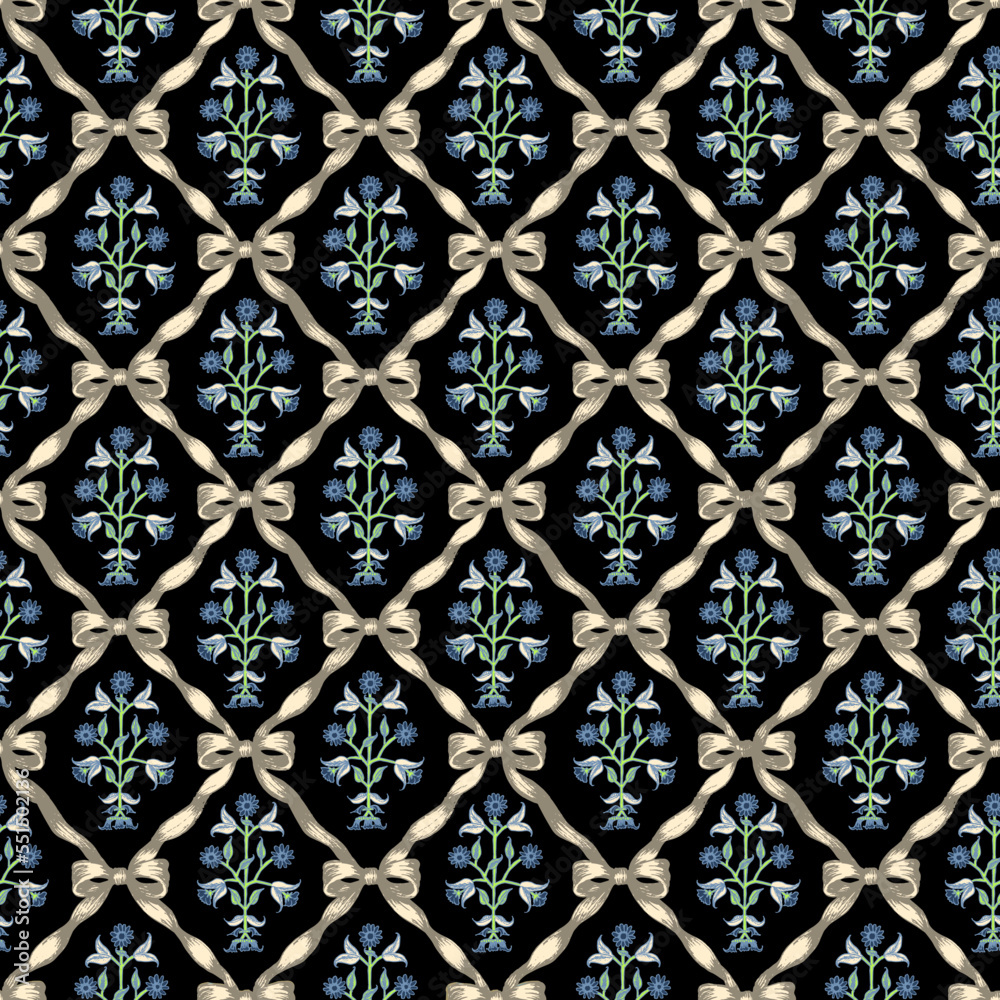seamless pattern ribbon with flowers