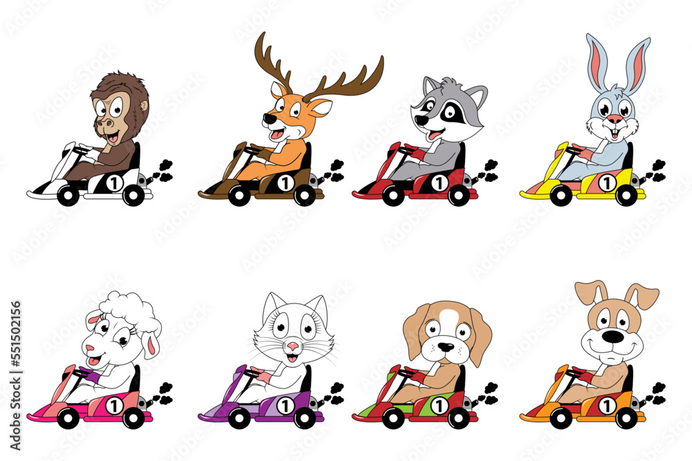 Fototapeta cute animal cartoon ride gokart