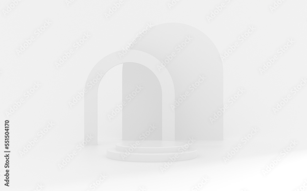 Empty podium or pedestal display on white background with cylinder stand concept. Blank product shelf standing backdrop. 3D rendering. Minimal scene for product display presentation. Empty podium or pedestal display on white background with cylinder stand concept. Blank product shelf standing backdrop. 3D rendering. Minimal scene for product display presentation.