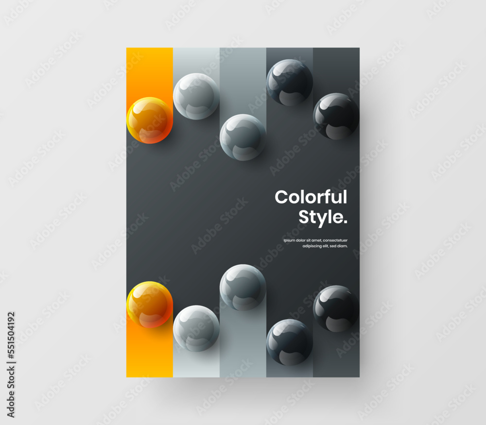 Minimalistic placard design vector layout. Isolated 3D balls handbill concept.