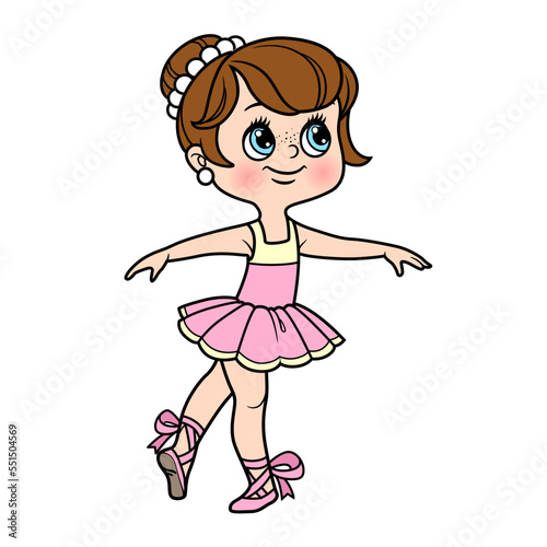 Beautiful ballerina girl in lush tutu and pointe shoes color variation for coloring page isolated on a white background