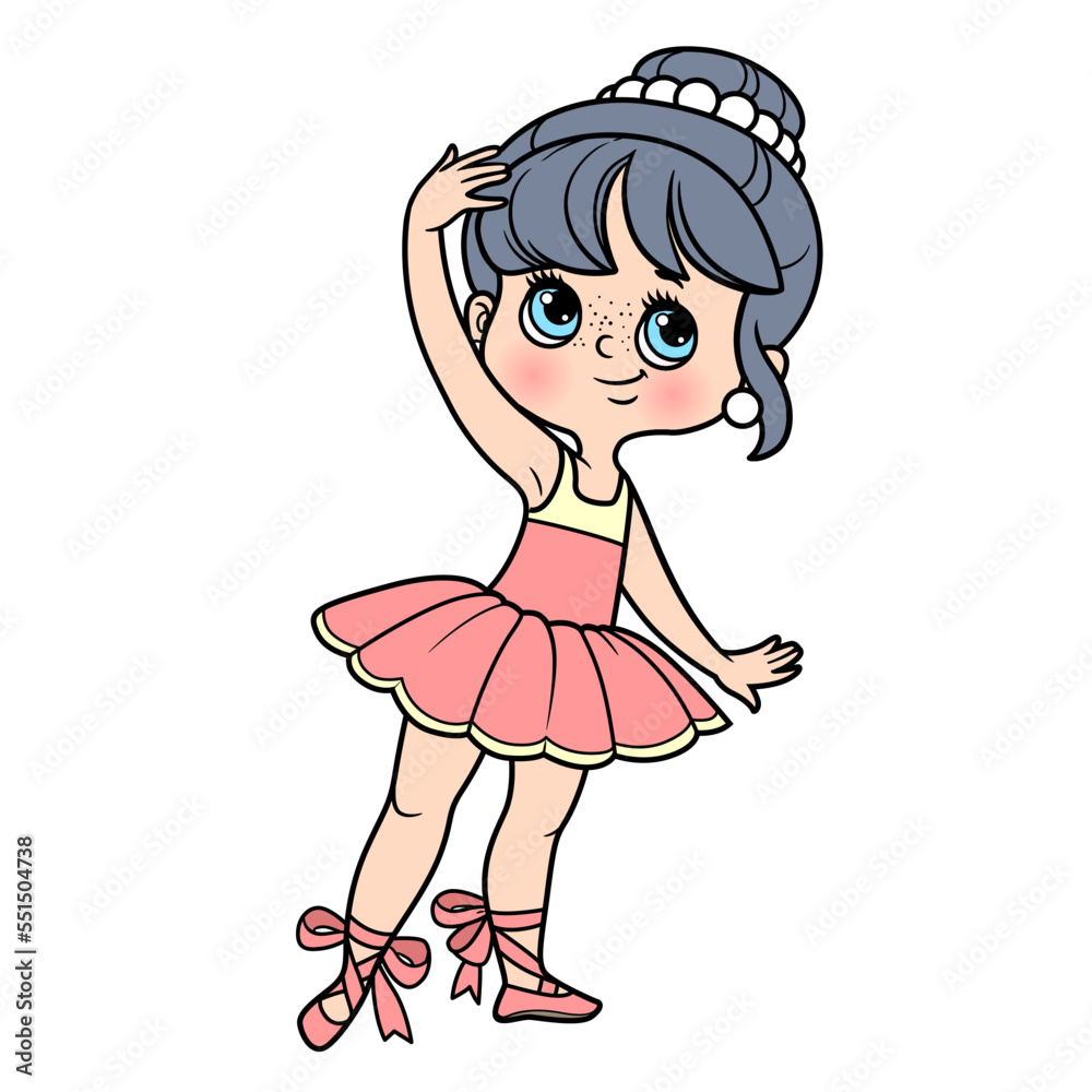 Fototapeta premium Cute cartoon ballerina girl color variation for coloring page isolated on a white background
