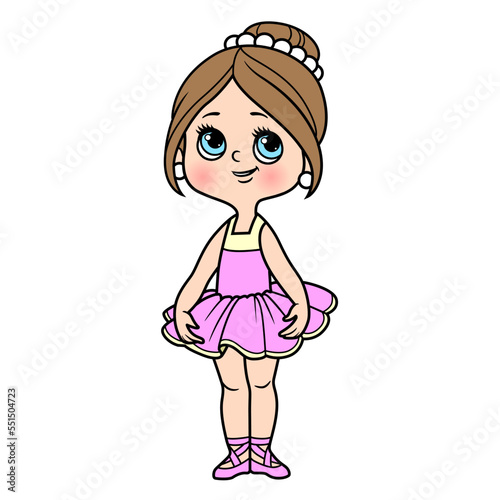 Cute cartoon ballerina girl  in lush tutu color variation for coloring page isolated on a white background
