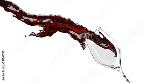 Red wine splash going into the glass. High quality 3d illustration