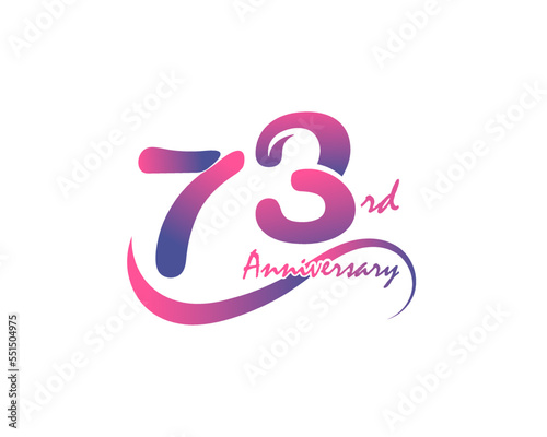 73 years anniversary logotype. 73rd Anniversary template design for Creative poster, flyer, leaflet, invitation card photo