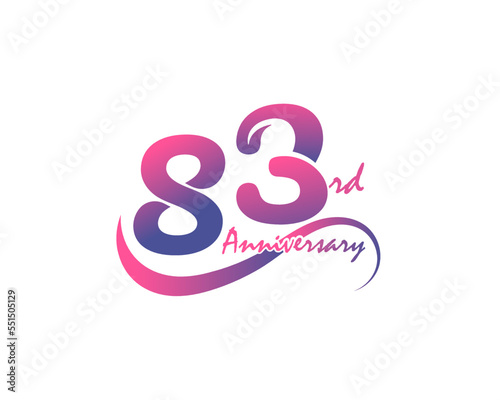 83 years anniversary logotype. 83rd Anniversary template design for Creative poster, flyer, leaflet, invitation card