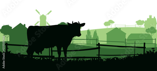 Wallpaper Mural Cow graze in the pasture. Picture silhouette. Farm pets. Domestic farm animals for milk and dairy products. Isolated on white background. Vector Torontodigital.ca