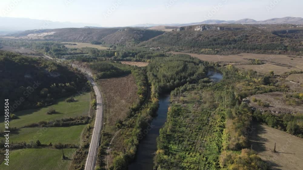 Aerial Autumn view of Iskar river, passing near village of Strupets, Vratsa Region, Bulgaria
Aerial Autumn view of Iskar river, passing near village of Strupets, Vratsa Region, Bulgaria