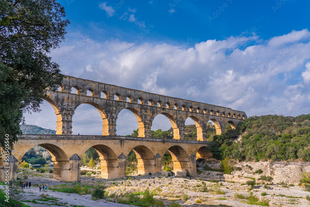 Pont du Gard three-tiered aqueduct, the bridge built in the first century AD
