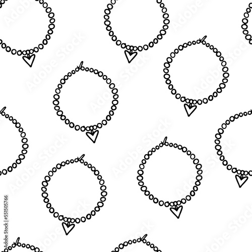 Seamless pattern Doodle necklace with heart hand drawn