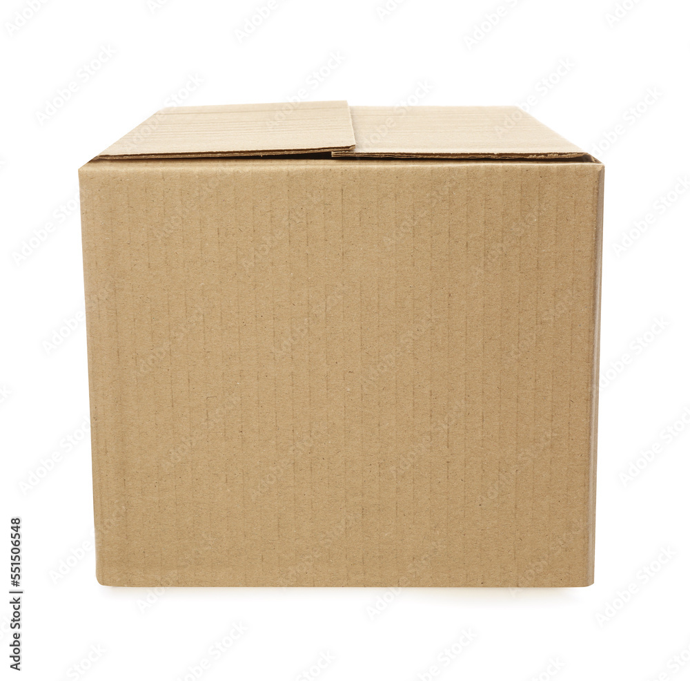 One closed cardboard box on white background One closed cardboard box on white background