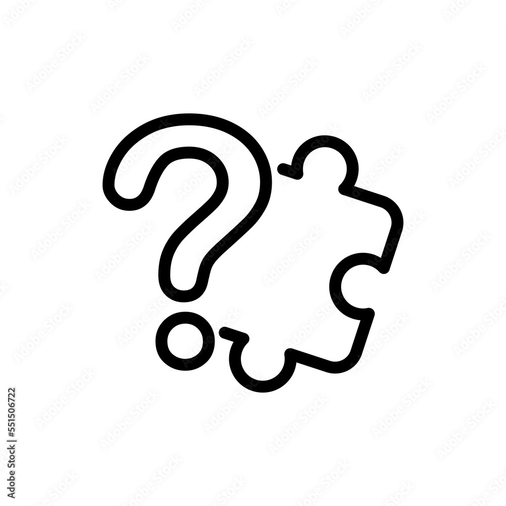 Puzzle line icon. Problem solving, puzzle, question mark, application development, creative thinking. Board games concept. Vector black line icon on white background Puzzle line icon. Problem solving, puzzle, question mark, application development, creative thinking. Board games concept. Vector black line icon on white background