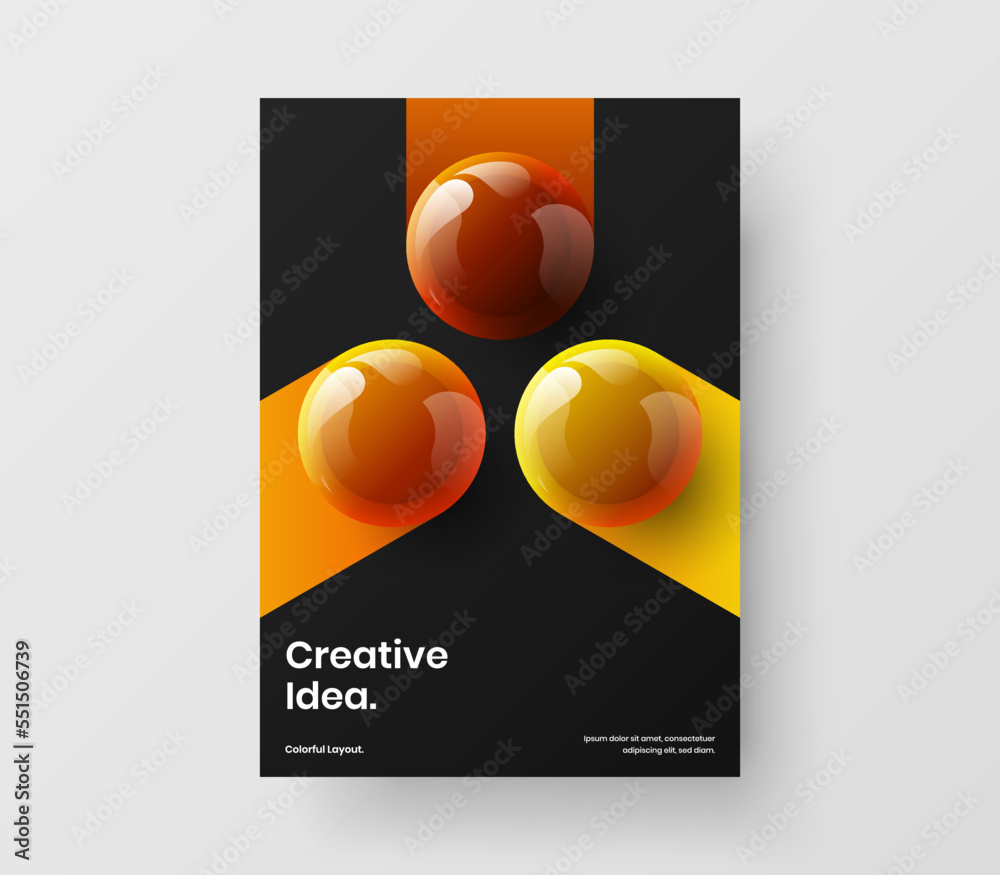 Isolated realistic spheres brochure layout. Premium company cover design vector concept.