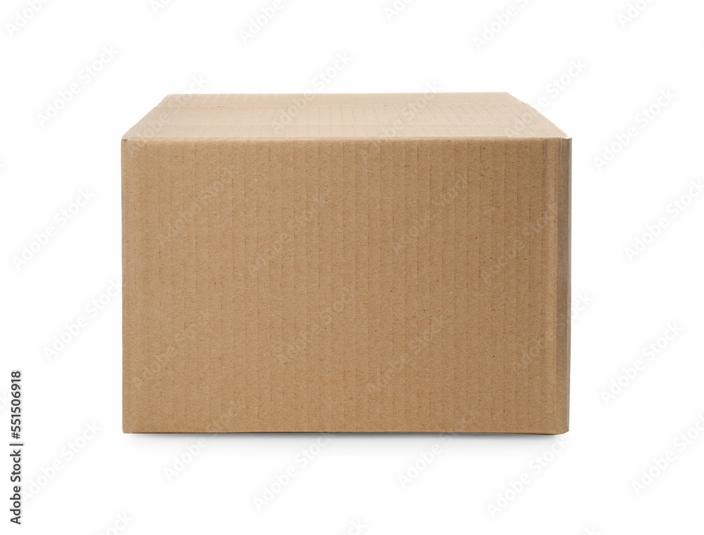 One closed cardboard box on white background One closed cardboard box on white background