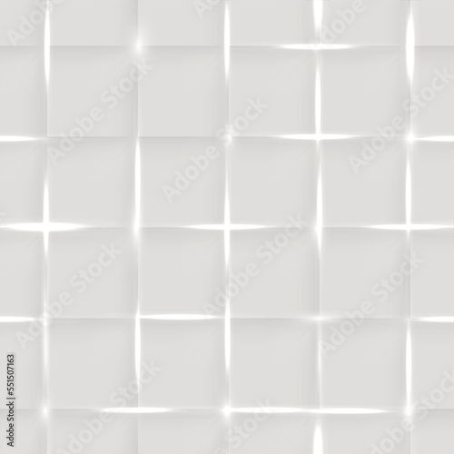 Seamless illustration of shiny grid on grey background with 3d effect and glossy elements with flares 