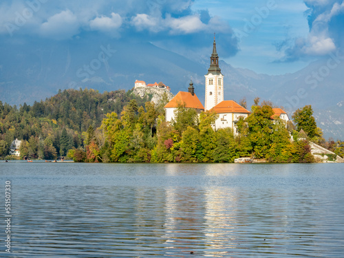 Lake Bled and small island with Mary's Church, Slovenia