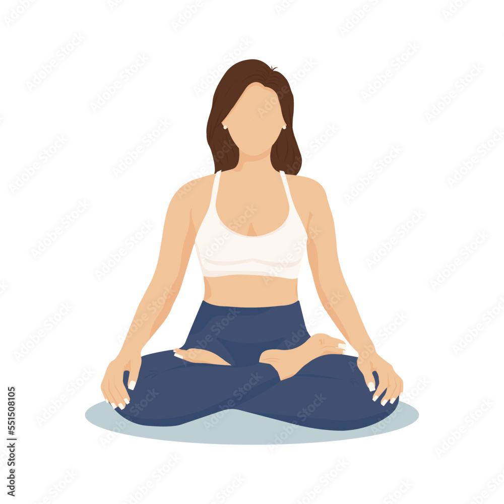Yoga for lifestyle design. Healthy lifestyle, sports. health activities. lotus pose. Faceless woman illustration. White background