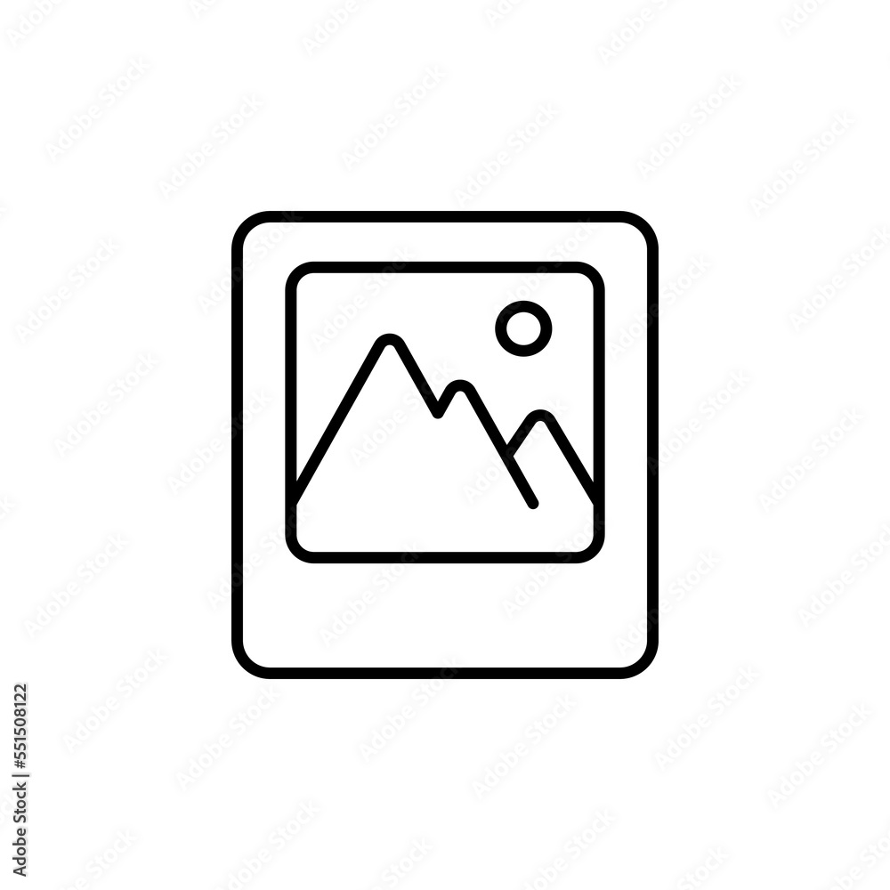 Picture line icon. Image, photo, photographer, memory, drawing, illustration, screen saver, sketch. Digital information concept. Vector black line icon on a white background Picture line icon. Image, photo, photographer, memory, drawing, illustration, screen saver, sketch. Digital information concept. Vector black line icon on a white background