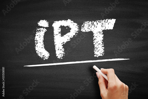 IPT Item Per Transaction - measure the average number of items that customers are purchasing in transaction, acronym text on blackboard photo