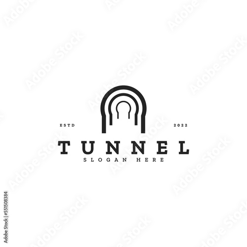 abstract tunnel construction iconic logo design vector illustration with outline, simple and modern styles isolated on white. 