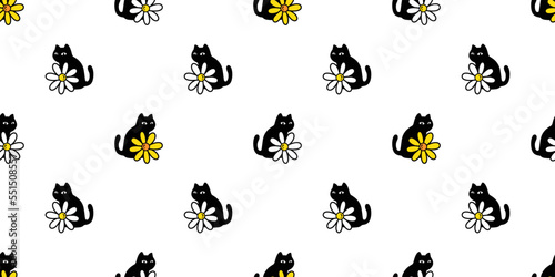 cat seamless pattern flower daisy kitten vector calico tile background gift wrapping paper scarf isolated repeat wallpaper cartoon illustration design