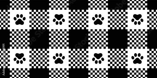dog paw seamless pattern footprint checked race flag tartan plaid french bulldog vector puppy pet breed cartoon doodle repeat wallpaper tile background illustration design isolated