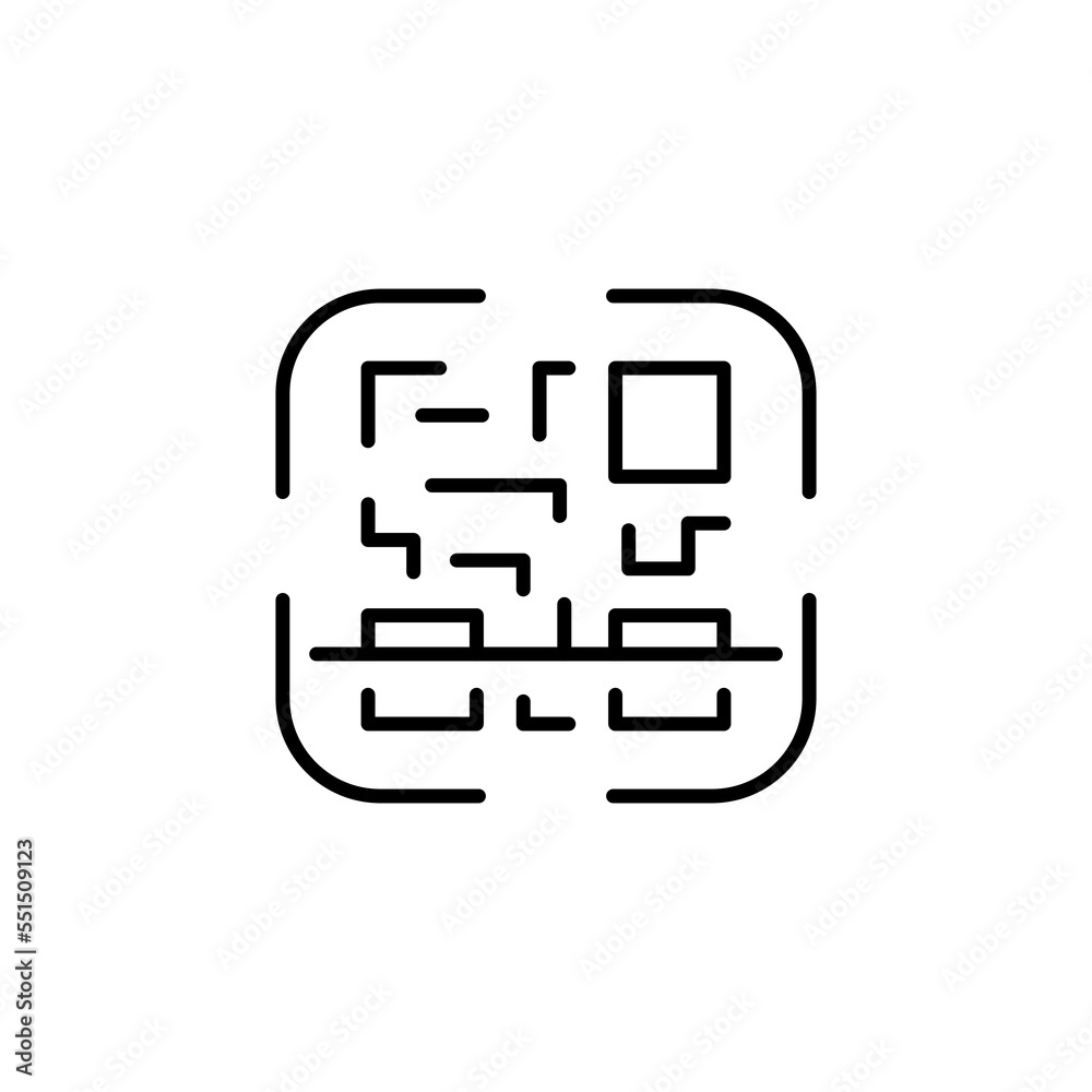 QR-Code line icon. Data, database, search, data encryption, coding, technology, marking, product coding. The concept of data encryption. Vector black line icon on white background QR-Code line icon. Data, database, search, data encryption, coding, technology, marking, product coding. The concept of data encryption. Vector black line icon on white background
