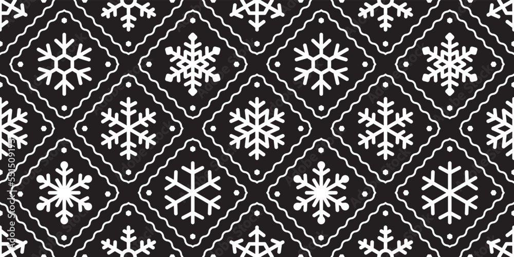 Snowflake seamless pattern Christmas vector snow Santa Claus diamond scarf isolated cartoon gift wrapping paper repeat wallpaper tile background illustration doodle design