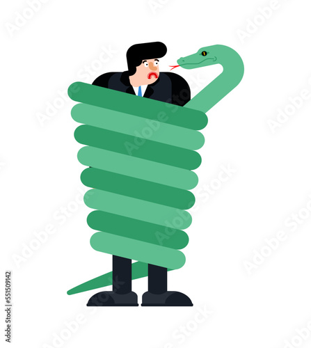 Snake wrapped around man. Vector illustration