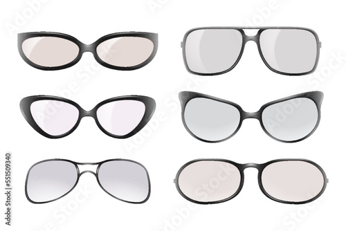Glasses realistic set. Eyeglasses or sunglasses in stylish shapes and fashion optical spectacles set