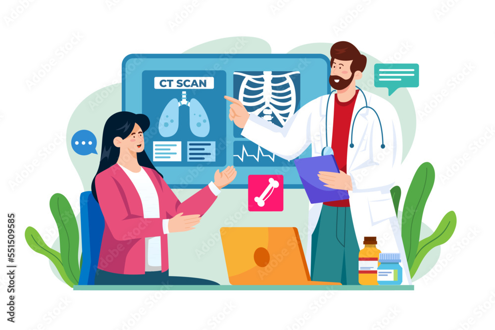 Doctor Shows The Results Of The CT Scan To The Patient Doctor Shows The Results Of The CT Scan To The Patient