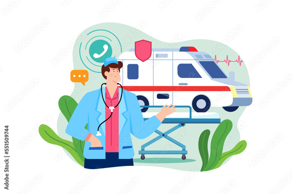 Male Paramedic And Ambulance Van
