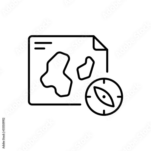 Map with compass line icon. Competition, map, geography, mark, place, path, performance. Competition concept. Vector black line icon on a white background Vector black line icon on a white background