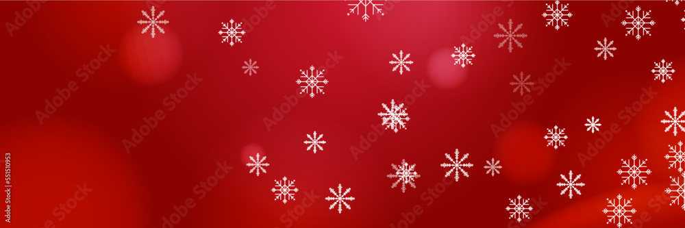 Red and white christmas wide banner with snowflake bokeh decoration. Winter banner with snowflake. Horizontal new year background, headers, posters, cards, website. Vector illustration Red and white christmas wide banner with snowflake bokeh decoration. Winter banner with snowflake. Horizontal new year background, headers, posters, cards, website. Vector illustration