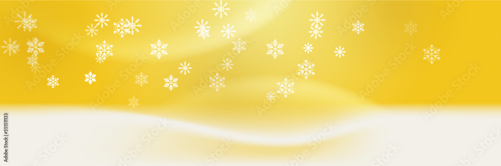 Yellow white christmas wide banner with snowflake bokeh decoration. Winter banner with snowflake. Horizontal new year background, headers, posters, cards, website. Vector illustration Yellow white christmas wide banner with snowflake bokeh decoration. Winter banner with snowflake. Horizontal new year background, headers, posters, cards, website. Vector illustration