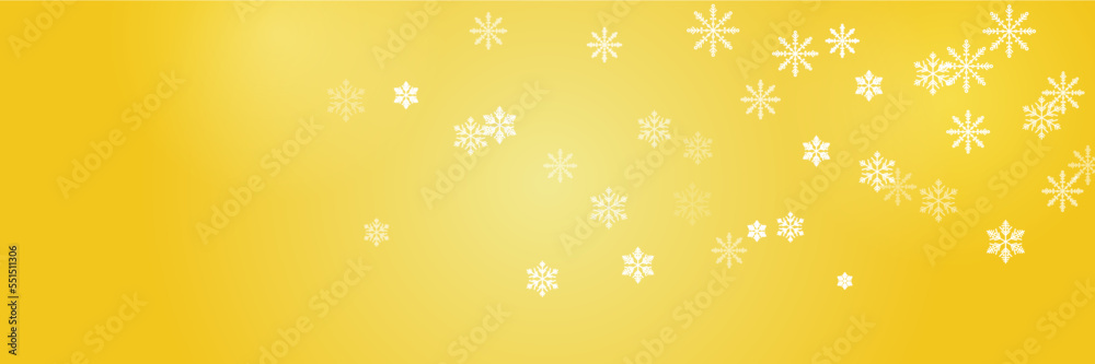 Yellow white christmas wide banner with snowflake bokeh decoration. Winter banner with snowflake. Horizontal new year background, headers, posters, cards, website. Vector illustration Yellow white christmas wide banner with snowflake bokeh decoration. Winter banner with snowflake. Horizontal new year background, headers, posters, cards, website. Vector illustration
