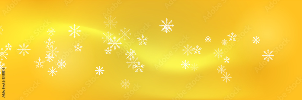 Yellow white christmas wide banner with snowflake bokeh decoration. Winter banner with snowflake. Horizontal new year background, headers, posters, cards, website. Vector illustration Yellow white christmas wide banner with snowflake bokeh decoration. Winter banner with snowflake. Horizontal new year background, headers, posters, cards, website. Vector illustration