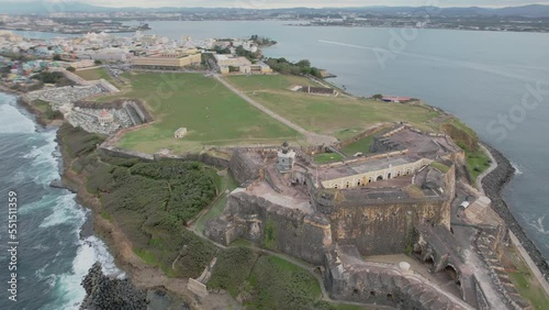 Castillo San Felipe del Morro Atop Cliffside Promontory In San Juan, Puerto Rico. - aerial photo