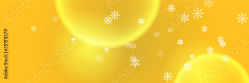 Yellow white christmas wide banner with snowflake bokeh decoration. Winter banner with snowflake. Horizontal new year background, headers, posters, cards, website. Vector illustration
