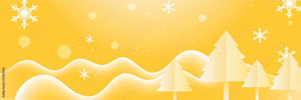 Orange and white christmas wide banner with snowflake bokeh decoration. Winter banner with snowflake. Horizontal new year background, headers, posters, cards, website. Vector illustration Orange and white christmas wide banner with snowflake bokeh decoration. Winter banner with snowflake. Horizontal new year background, headers, posters, cards, website. Vector illustration