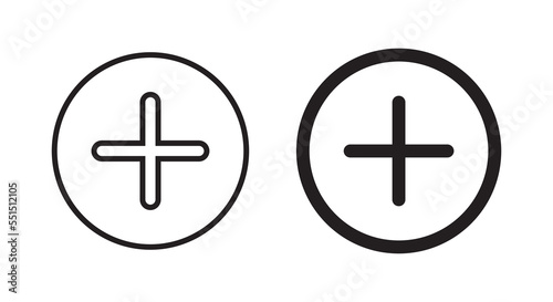 Add button icon vector. Plus sign symbol isolated on circle line background