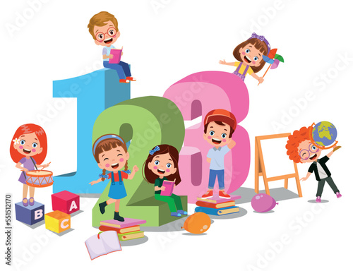 Cartoon kids with 123 numbers vector image