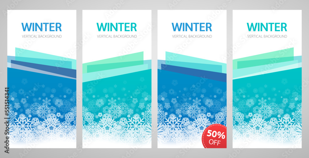 Winter Blue Discount Banners Set with Snowflakes
