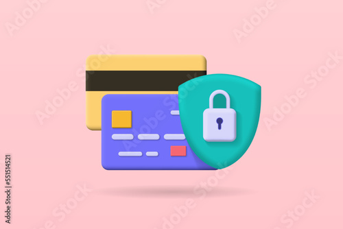 3d credit card. online payment protection concept. money financial security for online shopping. Vector 3d illustration