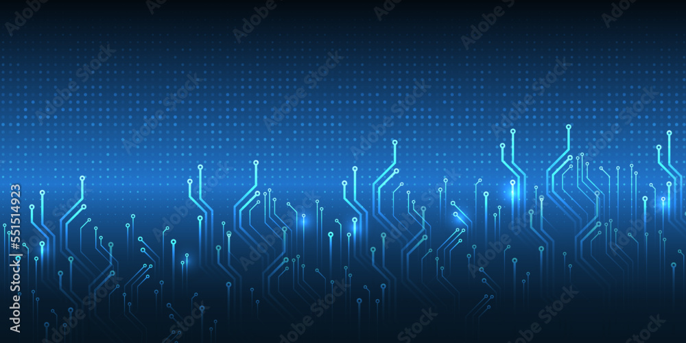 Electronic vector illustration. Abstract modern digital science technology futuristic circuit board. Cyber connection on the blue background. Hi-tech communication design.