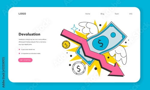 Devaluation web banner or landing page. Economics crisis management
