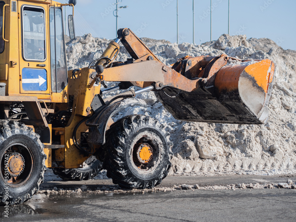 Removing snow after snowfall. Cleaning city street. Removing snow after snowfall. Cleaning city street.