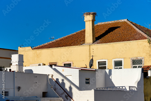 Traditional chimney on the roof of a houses in Olhao, Faro district, Algarve, Portugal © hectorchristiaen