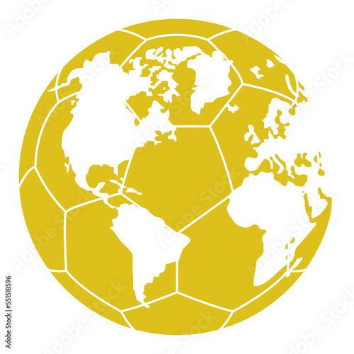 World Map on the Foot Ball Silhouette for Icon, Symbol, Pictogram, Sport News, Art Illustration, Apps, Website or Graphic Design Element. Format PNG photo